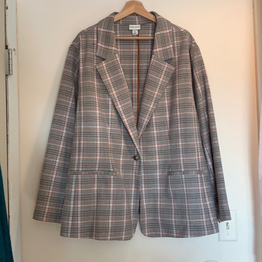Orange and white plaid blazer